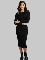 Blood Vibes Slim Fit Black Long Ribbed Dress