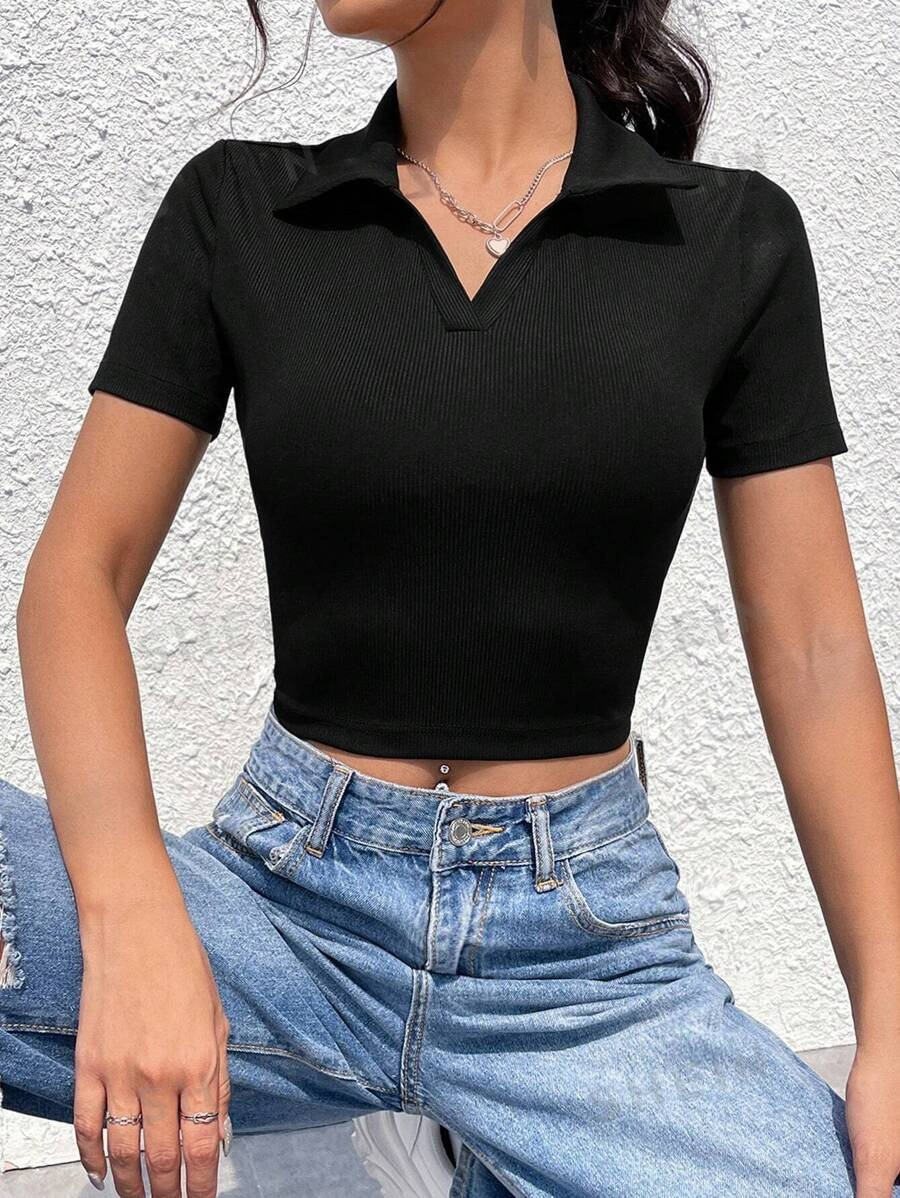 BLOOD ViBES POLO V-neck Slim Short Sleeve Tee