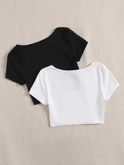 BLOOD VIBES PACK OF 2 PIECE OUTFIT SCOOP NECK CROPPED TEE