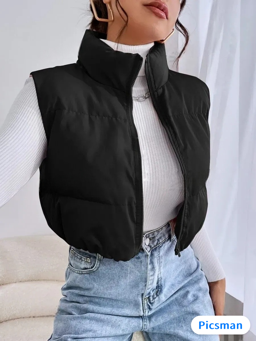BLOOD VIBES CROPPED ZIP UP PUFFER GILET JACKET